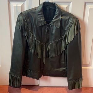 Real black leather jacket with frills